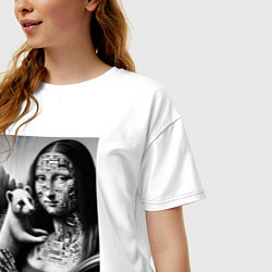 Футболка оверсайз женская Мона Лиза с милым зверьком - киберпанк, цвет: белый — фото 2