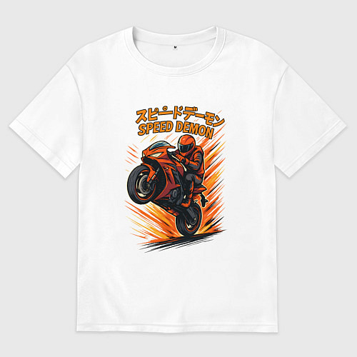 Женская футболка оверсайз Speed demon мотоциклист / Белый – фото 1
