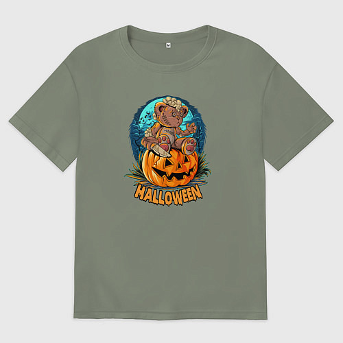 Женская футболка оверсайз Мишка на тыкве / Авокадо – фото 1