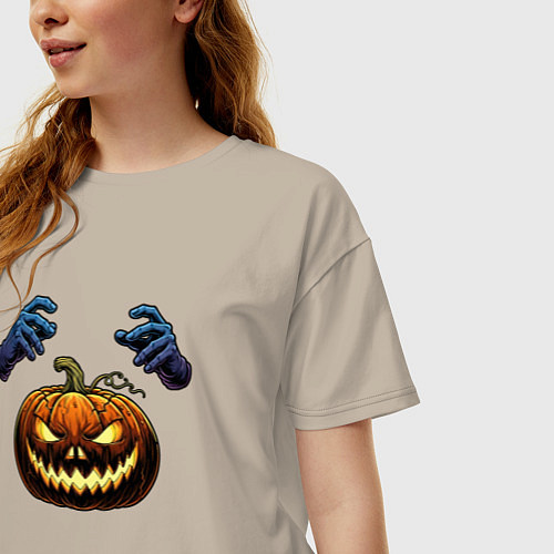 Женская футболка оверсайз Зловещая лампа Джека / Миндальный – фото 3