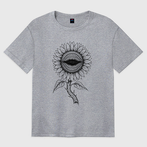 Женская футболка оверсайз Зубастый цветок - подсолнух / Меланж – фото 1