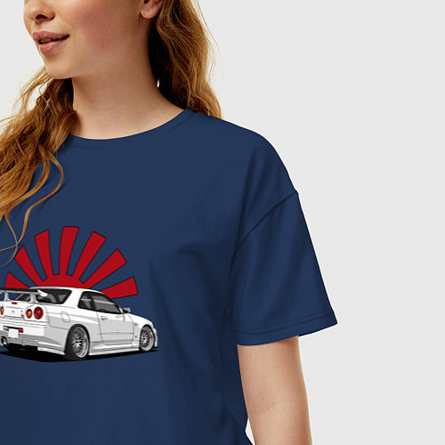 Женская футболка оверсайз Nissan Skynline - GT-R 34 / Тёмно-синий – фото 3