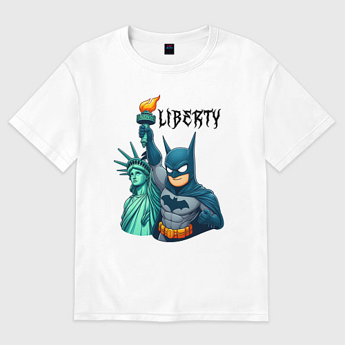 Женская футболка оверсайз Batman and statue of Liberty - ai art fantasy / Белый – фото 1