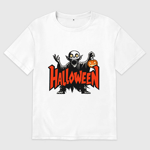 Женская футболка оверсайз Вампир с надписью halloween / Белый – фото 1