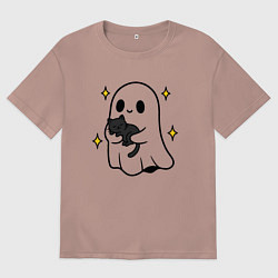 Футболка оверсайз женская Призрак с котиком, цвет: пыльно-розовый