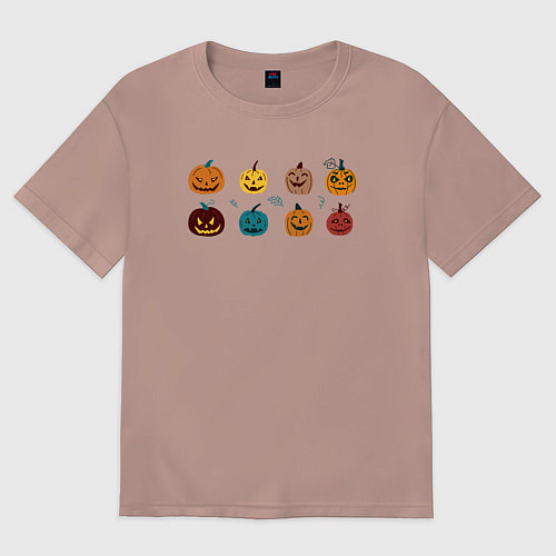 Женская футболка оверсайз Разноцветные тыквы Джека на Хэллоуин / Пыльно-розовый – фото 1