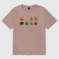 Женская футболка оверсайз Разноцветные тыквы Джека на Хэллоуин