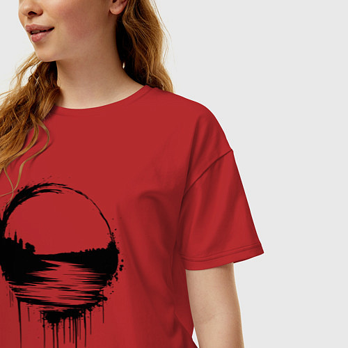 Женская футболка оверсайз Волга река в стекающей краске / Красный – фото 3