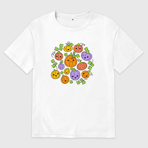 Женская футболка оверсайз Тыковки на хэллоуин / Белый – фото 1