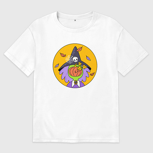 Женская футболка оверсайз Ведьмочка и тыква / Белый – фото 1