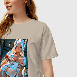 Футболка оверсайз женская Мирко в откровенном наряде медсестры, цвет: миндальный — фото 2