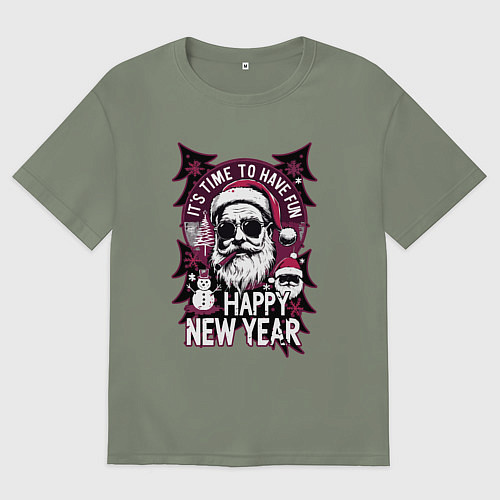 Женская футболка оверсайз Плохой дед мороз на новый год / Авокадо – фото 1