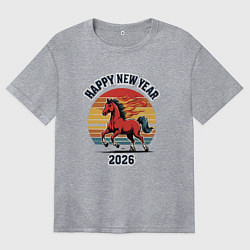 Женская футболка оверсайз Красная огненная лошадь 2026