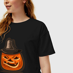 Футболка оверсайз женская Pumpkin hat, цвет: черный — фото 2