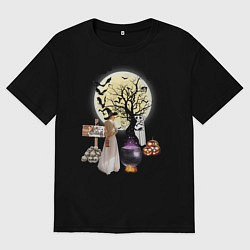 Женская футболка оверсайз Полнолуние в Хэллуин