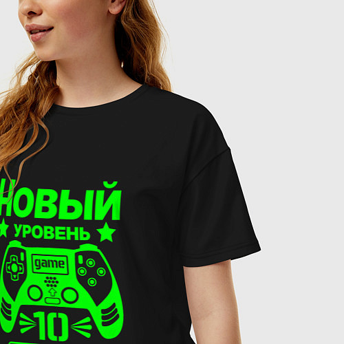 Женская футболка оверсайз 10 уровень игры новая загрузка / Черный – фото 3