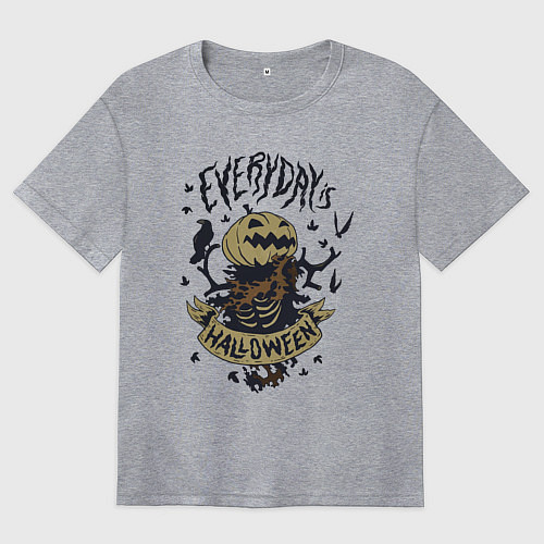 Женская футболка оверсайз Хэллоуин пугало-тыква / Меланж – фото 1