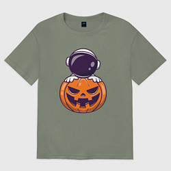 Футболка оверсайз женская Космонавт и тыква, цвет: авокадо