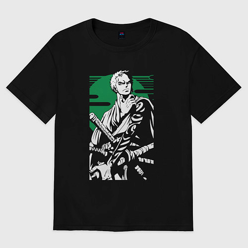 Женская футболка оверсайз Ророноа Зоро три катаны / Черный – фото 1