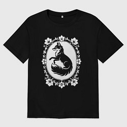 Женская футболка оверсайз Лиса в цветочной раме