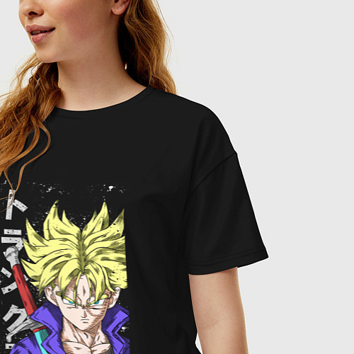 Женская футболка оверсайз Драконий жемчуг Транкс из будущего / Черный – фото 3