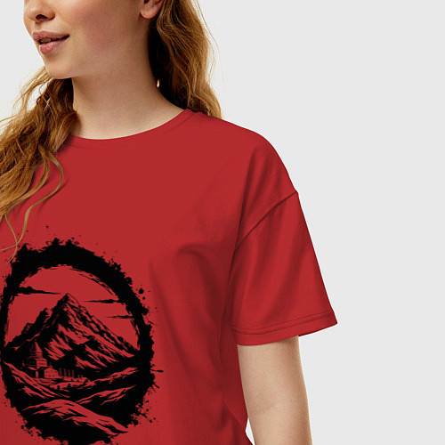 Женская футболка оверсайз Гора и храм в круге / Красный – фото 3