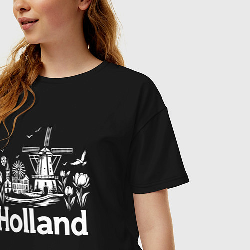 Женская футболка оверсайз Голландские просторы / Черный – фото 3
