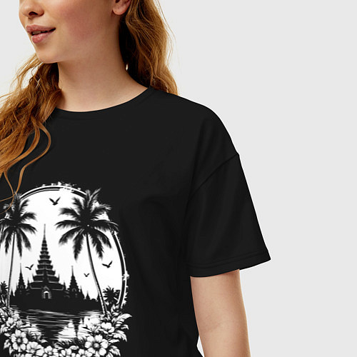 Женская футболка оверсайз Тропический храм / Черный – фото 3