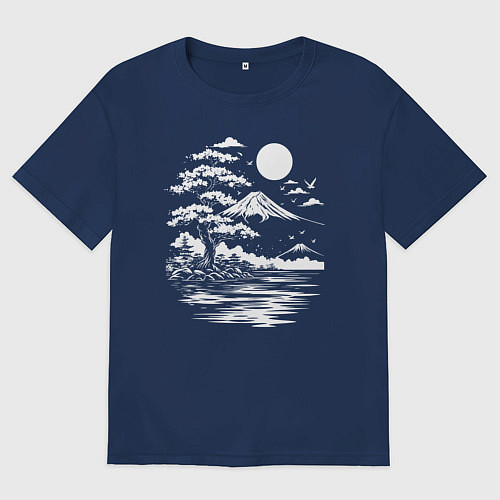 Женская футболка оверсайз Лунная гармония Фудзи / Тёмно-синий – фото 1