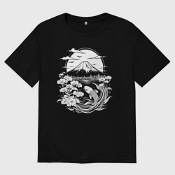 Женская футболка оверсайз Фудзи и карп кои