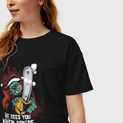 Футболка оверсайз женская Кошмарный Санта, цвет: черный — фото 2