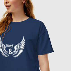 Футболка оверсайз женская 8 марта с крыльями, цвет: тёмно-синий — фото 2