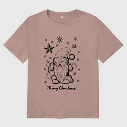 Футболка оверсайз женская Новый год - гном, цвет: пыльно-розовый