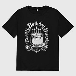 Женская футболка оверсайз День рождения торт в орнаменте