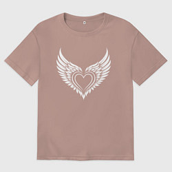 Футболка оверсайз женская Сердце с крыльями ангела, цвет: пыльно-розовый