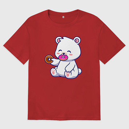 Женская футболка оверсайз Мишка с пончиками / Красный – фото 1