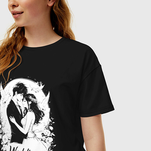 Женская футболка оверсайз Свадьба в стиле аниме / Черный – фото 3