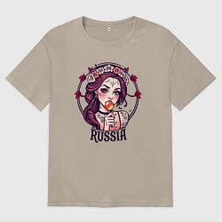 Женская футболка оверсайз Русская девушка в узорах