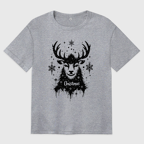 Женская футболка оверсайз Рождественский олень со снежинками / Меланж – фото 1