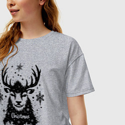 Футболка оверсайз женская Рождественский олень со снежинками, цвет: меланж — фото 2
