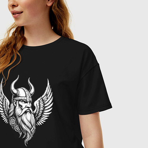 Женская футболка оверсайз Крылатый викинг / Черный – фото 3