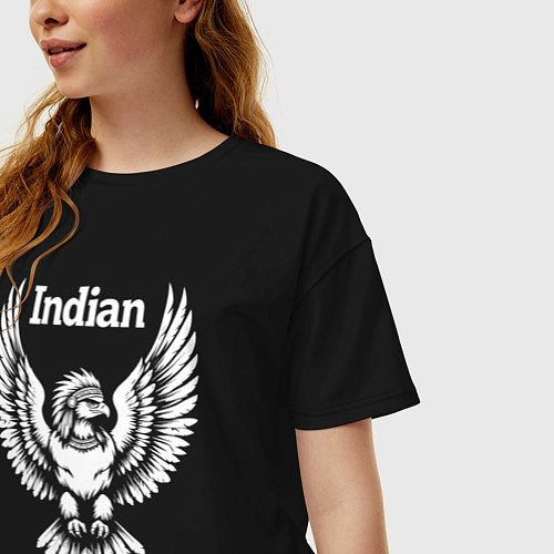 Женская футболка оверсайз Гордый орел-индеец / Черный – фото 3