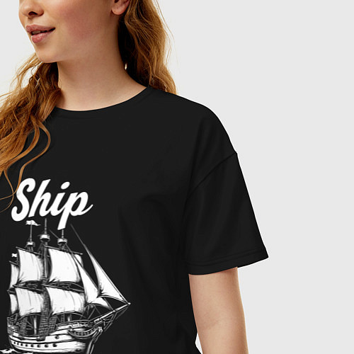 Женская футболка оверсайз Парусный путь / Черный – фото 3