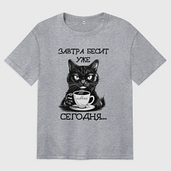 Женская футболка оверсайз Завтра бесит уже сегодня - недовольный кот на рабо