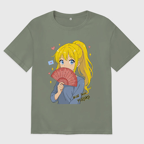 Женская футболка оверсайз Ёроко с веером / Авокадо – фото 1