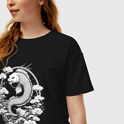 Футболка оверсайз женская Карповый дракон, цвет: черный — фото 2