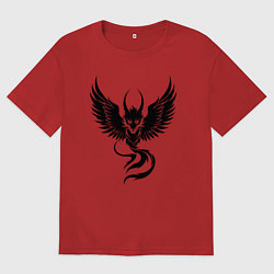Женская футболка оверсайз Крылатый черный дракон