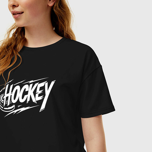 Женская футболка оверсайз Хоккей с шайбой / Черный – фото 3