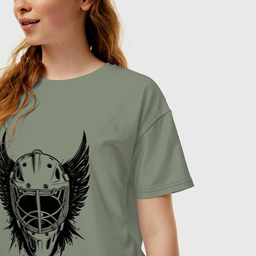 Женская футболка оверсайз Крылатая хоккейная маска / Авокадо – фото 3