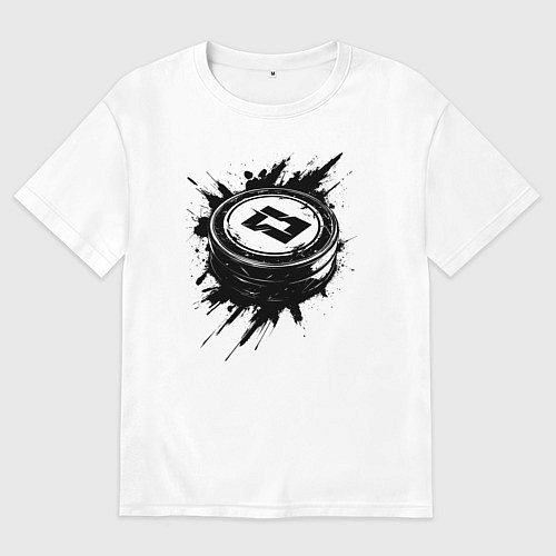 Женская футболка оверсайз Чёрная хоккейная шайба / Белый – фото 1